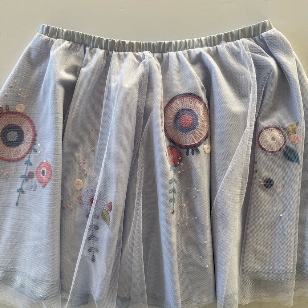Whimsical Tulle Mini Skirt Embroidered Beaded Sequins Size S Fairycore Ballet - Picture 11 of 13